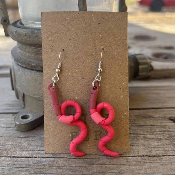 Earthworm Earrings, Polymer Clay Earrings