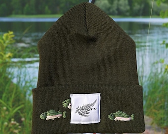 Trout Hand Embroidered Beanie
