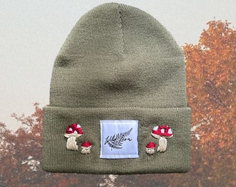 Mushroom Hand Embroidered Beanie
