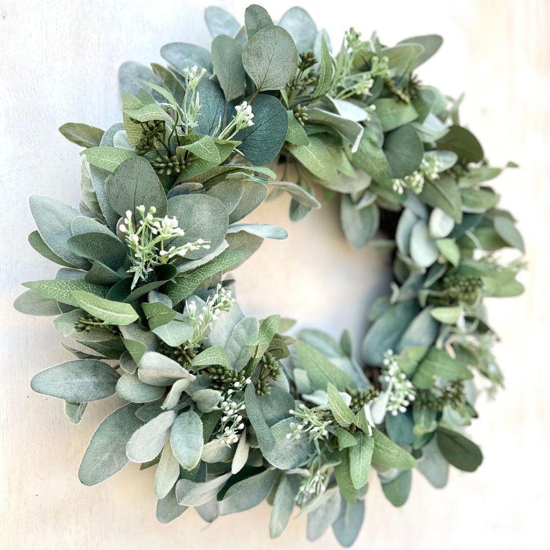 Lambs Ear and Seeded Eucalyptus Wreath, Year Round Wreath, Front Door ...
