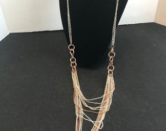 Silver and copper multi chain waterfall necklace