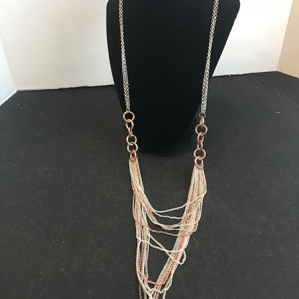 Silver and copper multi chain waterfall necklace
