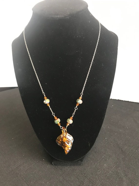 Glass Leaf Art Nouveau Necklace - image 1