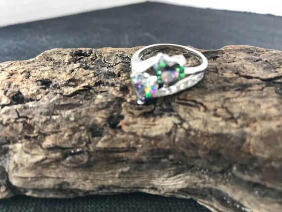 Sterling Silver Rainbow Topaz Double Heart Ring - image 2