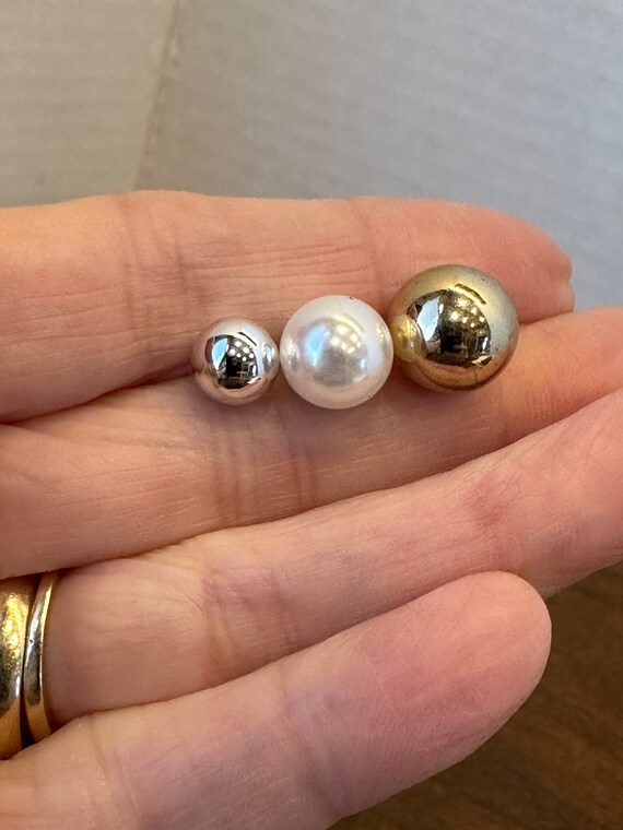 Silver, Gold and Pearl Stud Earrings.