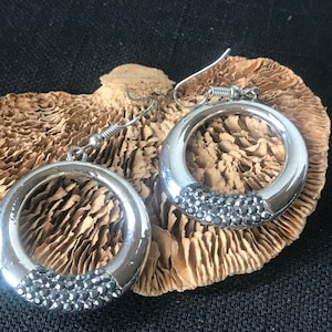 Silver Circle Earrings with Black Crystals