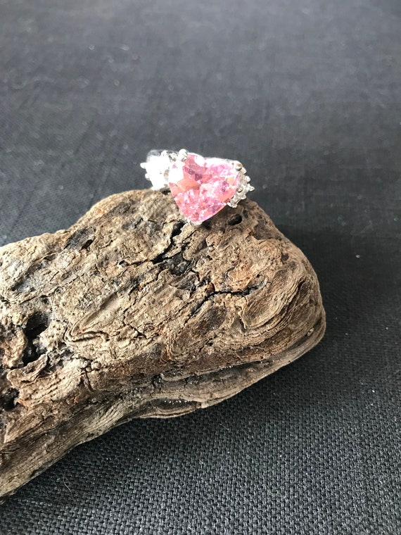 Large Pink CZ Heart Ring