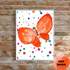Watercolor Butterfly Wall Art, Nursery Decor, Girls Bedroom Wall Art, Orange Butterfly, butterfly printable, instant download