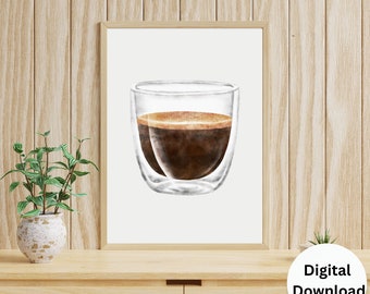Watercolor Coffee Cup, Coffee Wall Art, Coffee Lover Gift, Kitchen Coffee, coffee office art, Coffee print, digital instant download
