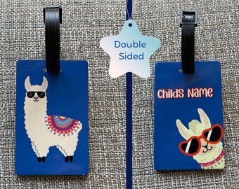 Kids Backpack Tag Personalized Llama Backpack Charm Blue Personalized Bag Tag For Luggage Kids Birthday Gift Family Trip Bag Tag