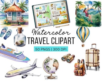 Travel Clipart Bundle: Vacation Adventure PNG Graphics Digital Download, Scrapbook Graphics, Travel Journal Clipart, Junk Journal Graphics