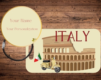 Personalized Italy Luggage Tag – Custom Travel Gift, Italy Souvenir Bag Tag for Travelers, Italy Backpack Tag, Luggage Tag Travel to Italy