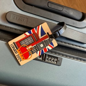 London Travel Gift Gepersonaliseerde bagagelabel Gepersonaliseerde bagagelabel Cadeau voor reizigers British Travel 2024 Bag Tag Backpack Tag Family Travel afbeelding 2