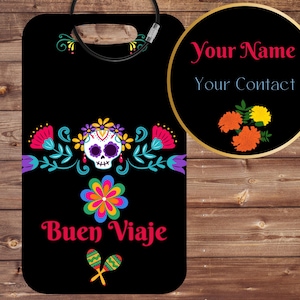 Etiqueta de equipaje personalizada del Día de los Muertos, etiqueta colorida para bolso personalizada del Día de los Muertos, regalo de viaje a México, regalo para viajeros