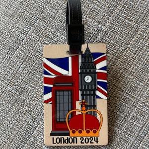 London Travel Gift Gepersonaliseerde bagagelabel Gepersonaliseerde bagagelabel Cadeau voor reizigers British Travel 2024 Bag Tag Backpack Tag Family Travel afbeelding 3