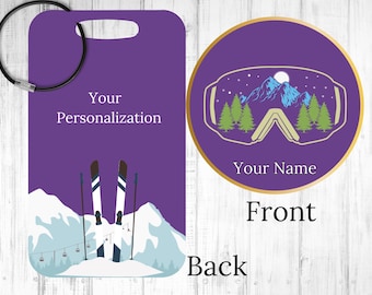 Personalized Luggage Tag for Skiers Purple Ski Tag Travel Gift Personalized Gift For Travelers, Gift for Skier, Ski Luggage Name Tag