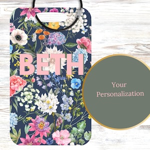 Personalized Floral Luggage Tag, Monogram Luggage Tag, Gift for Bridesmaids, Flower Bag Tag, Girlfriend Getaway Gift