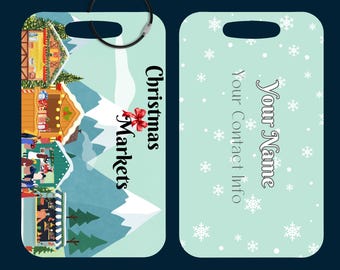 Christmas Markets Bag Tag Personalized Luggage Tag Christmas Markets Trip, Tag For Suitcase Personalized Gift For Traveler, Bulk Luggage Tag