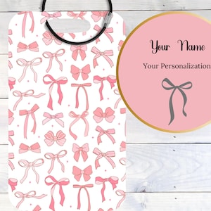 Personalized Luggage Tag With Bows Travel Accessory, Personalized Girls Trip Gift, Cheer Leader Gift Name Tag For Backpack, Bridesmaid Gift