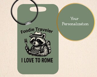 Personalized Raccoon Luggage Tag: Foodie Traveler Accessories