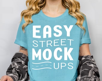 Türkis Bella Canvas 3001 T-Shirt Mockup: Oversized Fit (Digitaler Download) BC3