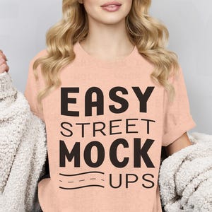 Heather Peach 3001 Bella Canvas T shirt Mockup, Model Mockups, Bella 3001 Mockup Women, Peach Shirt Mockup, Simple Neutral Aesthetic, BC3