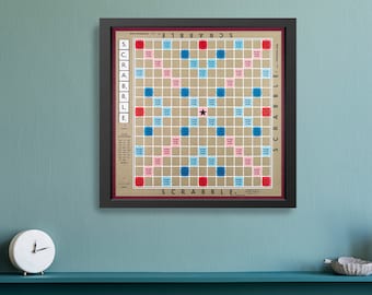 DRUCKBARE Scrabble Brettspiel, DIGITALE KUNST für Spielzimmer, Spielzimmer, Schlafzimmer / Classic Retro