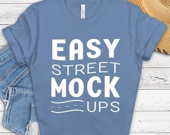 Lavendel Blau Bella Canvas 3001 T-Shirt Mockup: Neutral Flat Lay (Digitaler Download) BC2WW