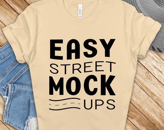 Soft Cream Bella Canvas 3001 T-shirt Mockup: Neutral Flat Lay (Digitaler Download) BC2NW