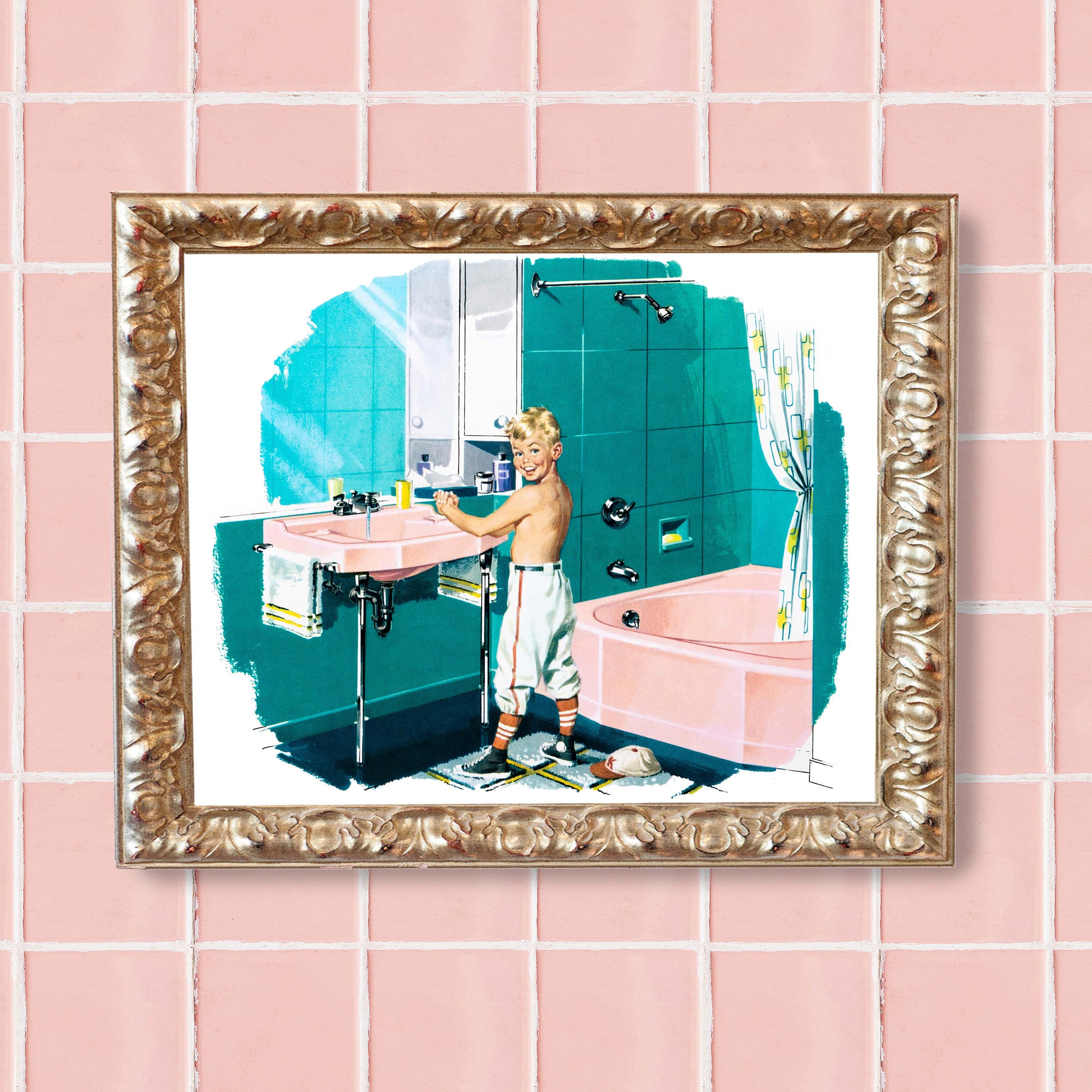 Vintage Bathroom Art Print Classic Retro, Boy Baseball Etsy