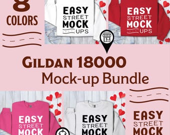 Gildan 18000 Sweatshirt Mockup Bundle: Valentinstag Flat Lay (Digitaler Download) EM1V