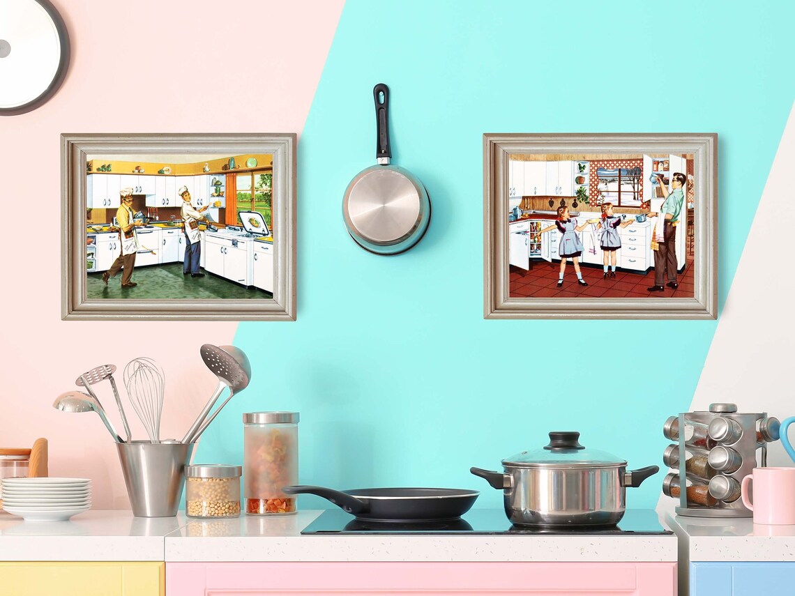 Vintage Kitchen Art Print Classic Retro Twins & Dad Etsy