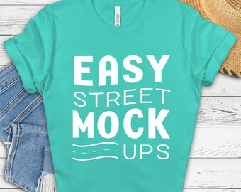 Bella Canvas 3001 Teal T-shirt Mockup: Flat Lay (Digitaler Download) BC2WW