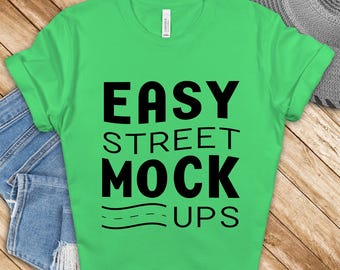 Bella Canvas 3001 T-Shirt Mockup: Synthetik Grün Flat Lay (Digitaler Download) BC2NW