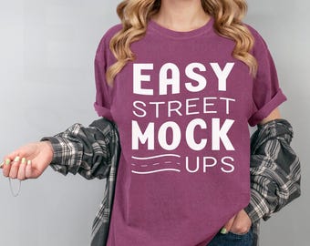 Berry Comfort Colors T-Shirt Mockup: Oversized Fit (Digitaler Download) EM17