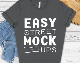 Asphalt Bella Canvas 3001 T-shirt Mockup: Einfach Flat Lay (Digitaler Download) BC2WW