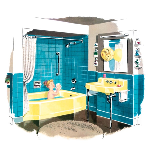 Retro Bathroom Decor Etsy