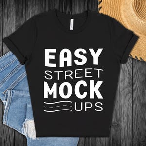Black Bella Canvas 3001 T-shirt Mockup: Flat Lay (Digital Download) BC2DW