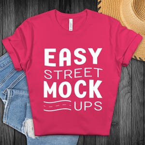 Bella Canvas 3001 Fuchsia T-Shirt Mockup: Flat Lay (Digital Download) BC2DW