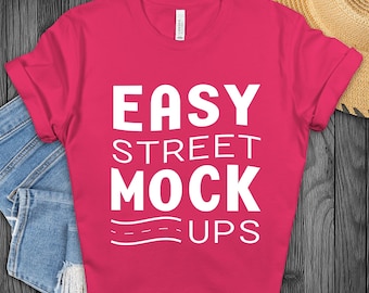 Bella Canvas 3001 Fuchsia T-Shirt Mockup: Flat Lay (Digitaler Download) BC2DW