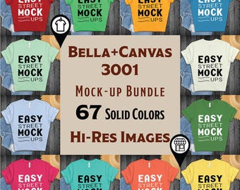Bella Canvas 3001 T-shirt Mockup Bundle: 67 Farben, dunkles Holz (Digitaler Download) BC2DW