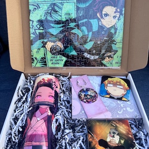 Demon Slayer Anime Gift Box – Anime Tumbler, Puzzle, Keychain, Magnet, Coaster – Anime Lover Gift for Him Her Teens Kids – Otaku Gift Set