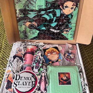 Demon Slasher Anime Gift Box – Anime Tumbler, Puzzle, Keychain, Magnet, Coaster – Anime Lover Gift for Him Her Teens Kids – Otaku Gift Set image 1