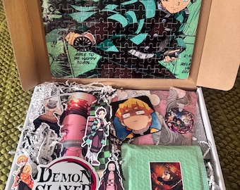 Demon Slasher Anime Gift Box – Anime Tumbler, Puzzle, Keychain, Magnet, Coaster – Anime Lover Gift for Him Her Teens Kids – Otaku Gift Set