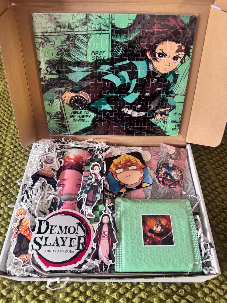 Demon Slasher Anime Gift Box – Anime Tumbler, Puzzle, Keychain, Magnet, Coaster – Anime Lover Gift for Him Her Teens Kids – Otaku Gift Set image 1