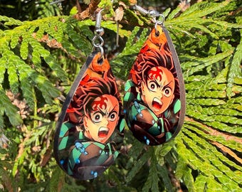 Demon Slasher Earrings, Anime Dangle Earrings, Lightweight MDF Wood Jewelry, Manga Cosplay Accessories, Otaku Gift for Her, Cute, Jewelry