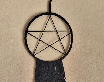 Pentagram with skull macrame wall hanging