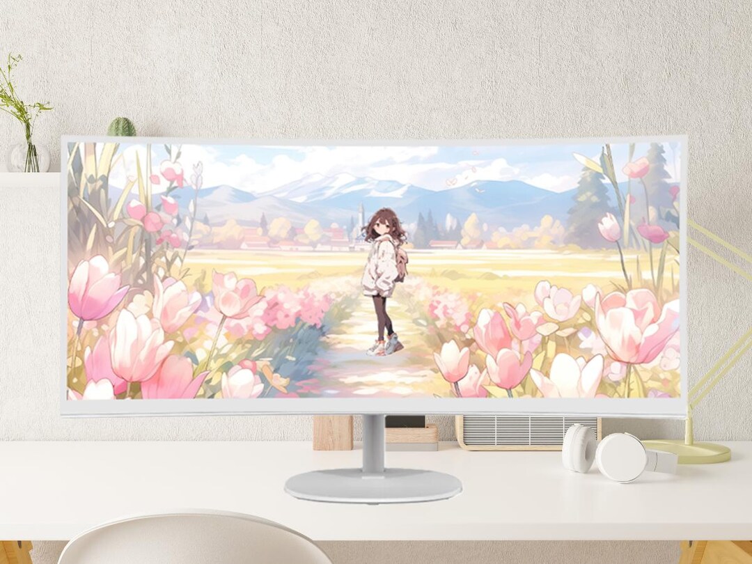 Desktop Wallpaper | Anime Pink Tulips | Curved Screen | Ultrawide 21:9 ...