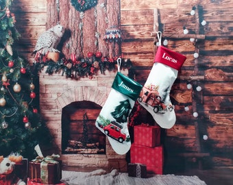 Customized Xmas Stockings Digital Print Stocking For Truck lover Embroider Name as Xmas Fireplace Decor