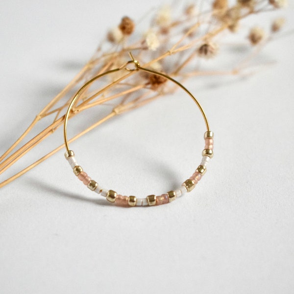 Creolen Hoop Ohrringe Kreis rund mit Perlen - personalisierbar | Edelstahl Gold Silber